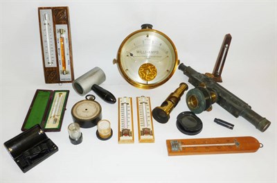 Lot 1011 - Mixed Instruments, including an industrial barometer on mahogany back board, a wall mounted oak...