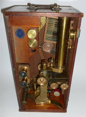 Lot 1034 - A 19th Century Lacquered Brass Monocular Compound Microscope by W.C. Hughes,151 Hoxton Street,...