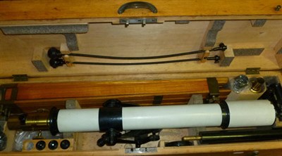 Lot 1037 - A Carl Zeiss Jena 3inch Brass Refractor Telescope, serial number 9532, circa 1900, with grey...