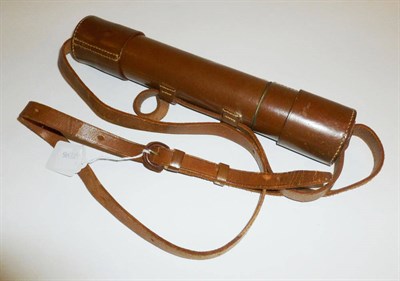 Lot 1038 - A 1 3/4inch Brass 3-Draw Telescope, with anti-flare hood, stitched leather sleeve, leather lens...