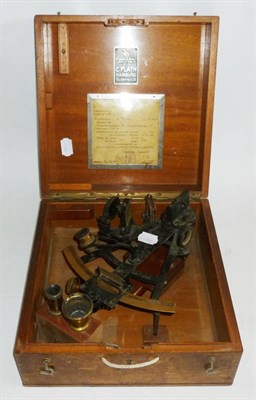 Lot 1044 - A Black Enamelled Brass A-Frame Sextant by C Plath, Hamburg, with silvered vernier and scale,...