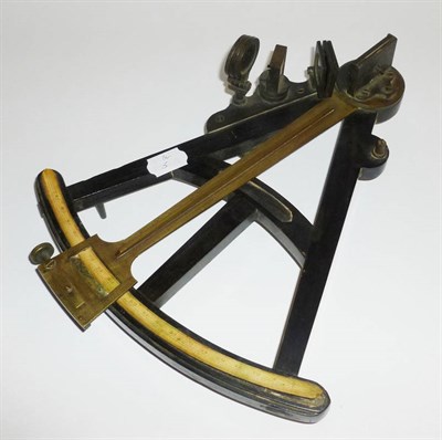 Lot 1045 - An Ebony A-Frame Octant, with ivory scale, (missing ivory name tablet), brass arm, filters and...