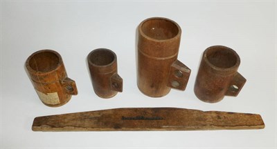 Lot 1048 - Four Victorian Beech Corn Measures, of cylindrical form with ring turned decoration,...