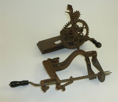 Lot 1057 - A Cast Iron 'Gold Medal' Apple Corer by Sinclair Scott Co Baltimore, mounted on a wooden base;...
