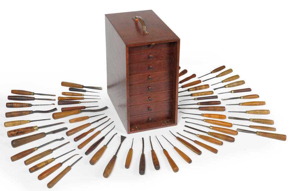 Lot 1070 - A Collection of Vintage Carving Tools, with rosewood, beech and boxwood handles, makers include...
