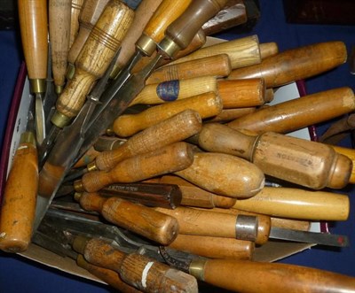 Lot 1072 - A Collection of Wooden Handled Carving Tools, mallet etc