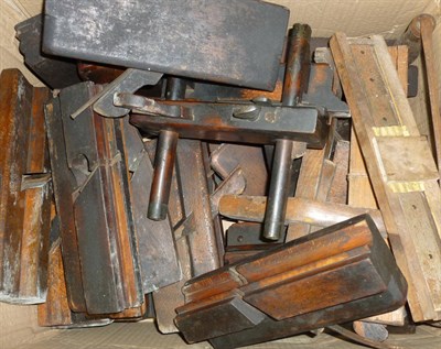 Lot 1073 - A Box of Beech Woodworking Planes, including plough plane, moulding planes, smoothing planes etc