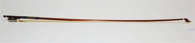 Lot 1076 - A 20th Century Gold Mounted Violin Bow, no stamp, possibly English, the tortoiseshell frog with...