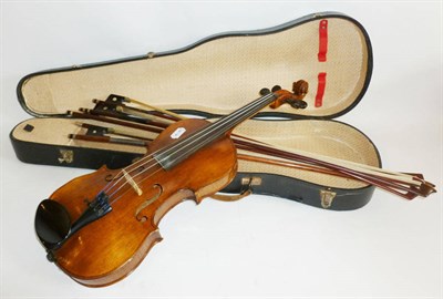 Lot 1095 - A 19th Century German Violin, no label, branded 'Steiner' to the 361mm two piece back, in a...