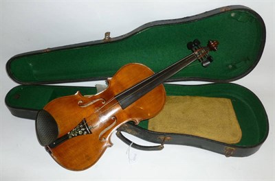 Lot 1103 - A 19th Century German Violin, no label, with 353mm two piece back, ebony tuning pegs, in a...