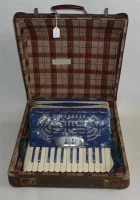 Lot 1148 - A Small Italian 'Mirandelli' Accordian, with blue and white faux pearl covered body, thirty two...