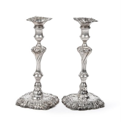 Lot 429 - A Pair of George II Silver Candlesticks, maker's mark I.I, London 1748, in the rococo style...