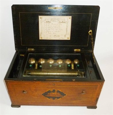 Lot 1167 - A 19th Century Swiss Cylinder Music Box, with 28cm brass cylinder and single steel comb...