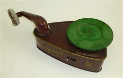 Lot 1170 - A German Clockwork Tinplate 'Bingola III' Toy Gramophone, with rosewood effect lithography,...