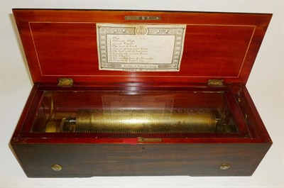 Lot 1171 - A 19th Century Swiss Cylinder Music Box, with 30cm brass cylinder and single steel comb...