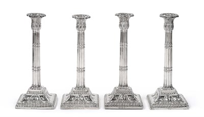 Lot 430 - A Set of Four George III Silver Candlesticks, maker's mark WA, London 1772, in the Neo...