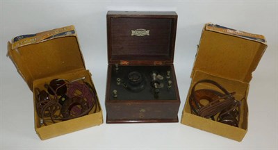 Lot 1182 - A Westwood Crystal Receiver Set, in mahogany case, with BBC decals, together with two coils...