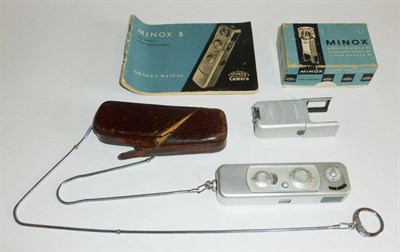 Lot 1184 - A Minox B Subminiature Camera, with chrome finish, in a leather case, together with a boxed...