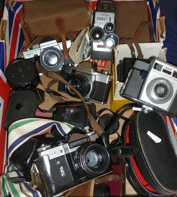 Lot 1188 - A Collection of Cameras, including a Halina A1 TLR, Praktica MTL & PLC3, Zenit-E, Ensign...