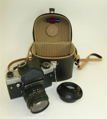 Lot 1198 - A Kiev 60 TTL Camera, serial number 9206402, with Volna-3 f2.8/80mm lens, accessories, in a leather