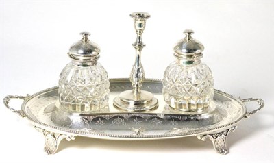 Lot 434 - A Victorian Silver Double Inkstand, Walter & John Barnard, London 1883, the oval base with a beaded