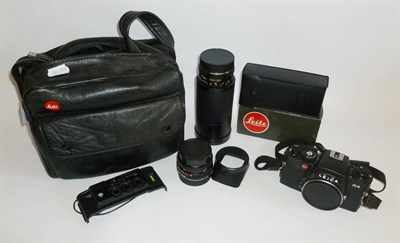 Lot 1217 - A Leica R4 Camera Outfit, with black camera body, serial number 1662796, Vario-Elmar-R 75-200mm...