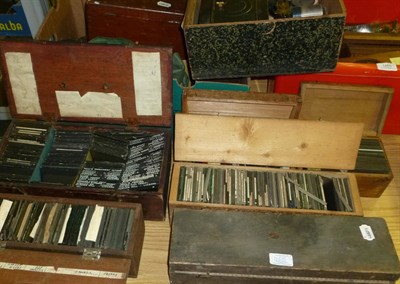 Lot 1265 - A Large Collection of Magic Lantern Slides and Accessories, including mahogany framed slides, boxed