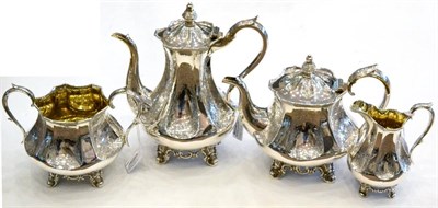 Lot 450 - A Victorian Silver Four Piece Tea and Coffee Service, maker's mark IW, London 1843,  comprising...