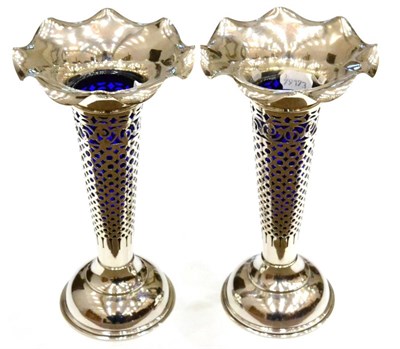 Lot 458 - A Pair of Edwardian Silver Trumpet Vases, Horace Woodward & Co Ltd, Birmingham 1904, each with...