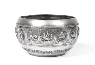 Lot 459 - An Indian Silver Bowl, retailed by Tarachund Parsan, Bombay, circular with a bulbous waist,...