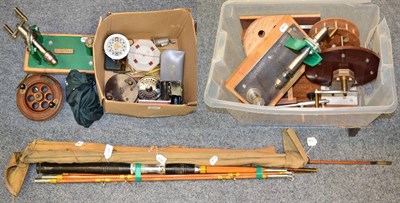 Lot 3032 - A Collection of Fishing Related Items, including reels, rods, lures, homemade vices and line...