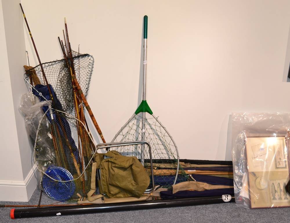 Lot 3048 - A Large Quantity of Fishing Tackle and Accessories, including waders, clothing, landing nets,...