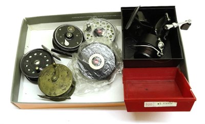 Lot 3057 - Five Mixed Reels, including a 19th C brass winch, Youngs 'Beaudex' fly reel, Garcia Mitchell...