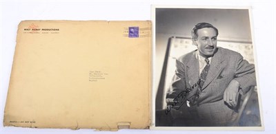 Lot 3101 - Walt Disney Autographed Photograph black and white 8x10'', in envelope from Walt Disney Productions