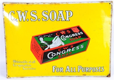 Lot 3112 - CWS Soap Enamel Advertising Sign CWS Congress Soap on yellow ground, the sign is convex...