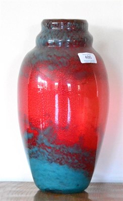 Lot 486 - An Art Deco Muller Fres Red and Turquoise Glass Vase, with silver metallic flecks, signed...