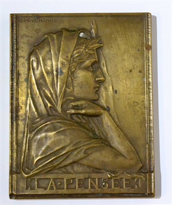 Lot 489 - Georges-Henri Prud'homme (1873-1947):  "La Pensee ", A Bronze Plaque, cast with the profile of...