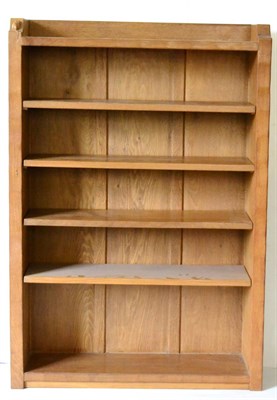 Lot 535 - A Robert  "Mouseman " Thompson Oak 4' Open Bookcase, with raised upstand, solid ends and...