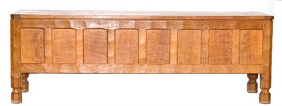 Lot 550 - A Robert  "Mouseman " Thompson Panelled Oak Blanket Box, on four octagonal and block feet, with...