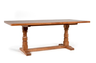 Lot 556 - A Robert  "Mouseman " Thompson Oak 6'6 " Four Plank Refectory Table, on two octagonal legs...