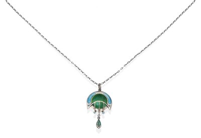 Lot 2002 - A Silver and Enamel Arts & Crafts Pendant, on Chain, by James Fenton, of stylised floral form...