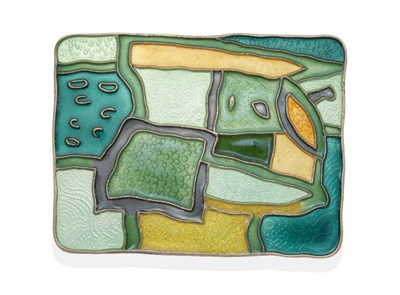 Lot 2039 - A Norwegian Enamel 'Spring' Brooch, by David Andersen, a rectangular plaque with a patchwork of...
