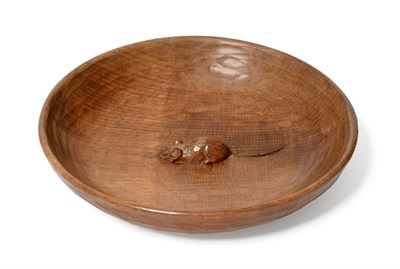 Lot 570 - A Robert  "Mouseman " Thompson Oak Fruit Bowl, 1976, with tooled interior and exterior, carved...