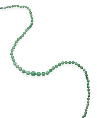 Lot 2046 - A Jade Necklace, graduated jade beads knotted to a ball clasp, length 67cm see illustration