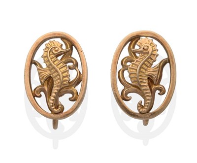 Lot 2053 - A Pair of 9 Carat Gold Seahorse Earrings, by George Tarratt, modelled as a seahorse amongst...