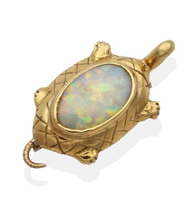 Lot 2056 - An Opal Turtle Brooch, with a shell inset with an oval cabochon opal, measures 3.5cm by 2cm see...