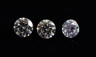Lot 2105 - Three Loose Round Brilliant Cut Diamonds, weighing 0.35 carat, 0.32 carat and 0.32 carat;...