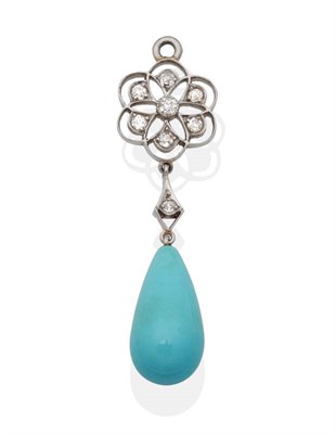 Lot 2108 - An Edwardian Turquoise and Diamond Pendant, by Black, Starr & Frost, a hexagonal knife edge bar...