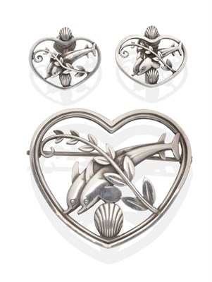 Lot 2117 - A Silver Georg Jensen Brooch and Earring Suite, designed by Arno Malinowski, model number 312...