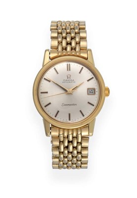 Lot 2154 - A Gold Plated Automatic Calendar Centre Seconds Wristwatch, signed Omega, model: Seamaster,...